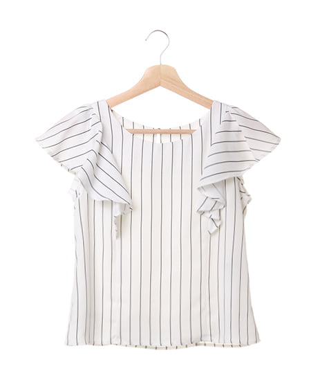 INGNI(イング) 袖フリル／TOPS ｵﾌｸﾛ/ｽﾄﾗｲﾌﾟ