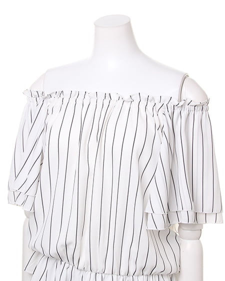 INGNI（イング） フレア袖オフショル／TOPS／A ｵﾌﾎﾜｲﾄ/ｽﾄﾗｲﾌﾟ