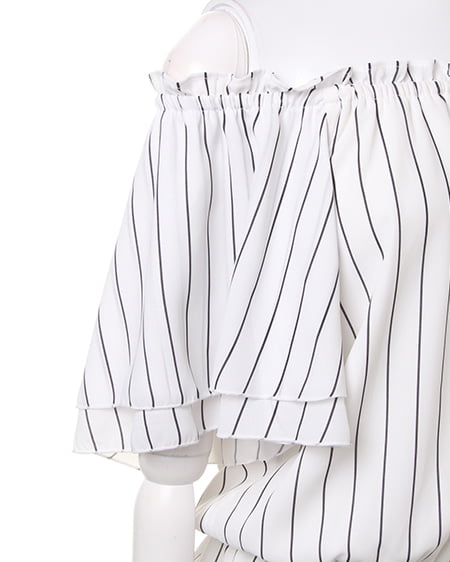 INGNI（イング） フレア袖オフショル／TOPS／A ｵﾌﾎﾜｲﾄ/ｽﾄﾗｲﾌﾟ