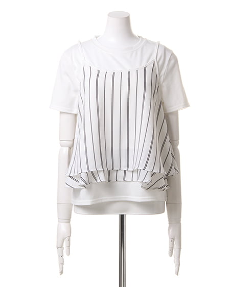 INGNI（イング） サテンキャミ＋Tシャツ／アンサンブル ｵﾌﾎﾜｲﾄ/ｽﾄﾗｲﾌﾟ