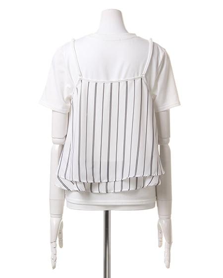 INGNI（イング） サテンキャミ＋Tシャツ／アンサンブル ｵﾌﾎﾜｲﾄ/ｽﾄﾗｲﾌﾟ