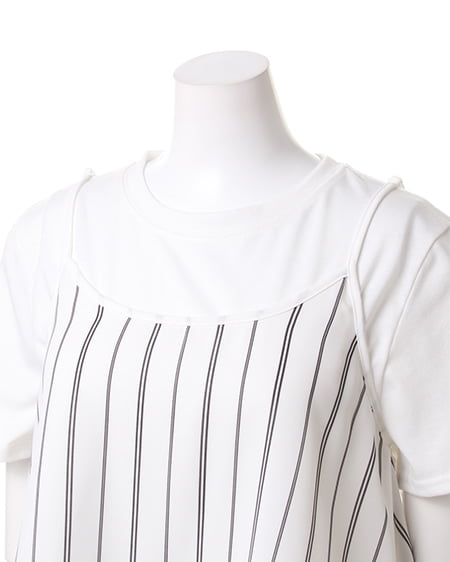 INGNI（イング） サテンキャミ＋Tシャツ／アンサンブル ｵﾌﾎﾜｲﾄ/ｽﾄﾗｲﾌﾟ