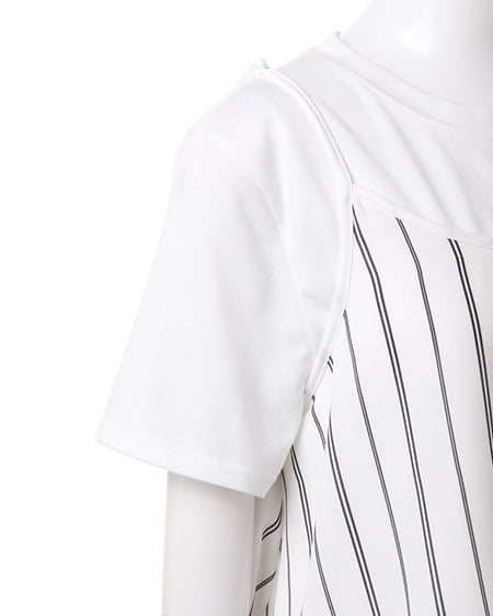 INGNI（イング） サテンキャミ＋Tシャツ／アンサンブル ｵﾌﾎﾜｲﾄ/ｽﾄﾗｲﾌﾟ