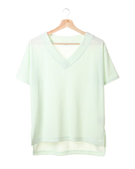 INGNI(イング) 肉薄Vネックリブイレヘム／チュニック／B ﾐﾝﾄｸﾞﾘｰﾝ