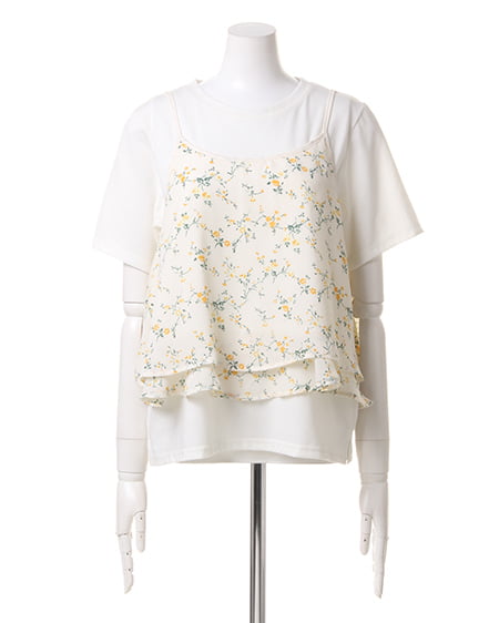 INGNI（イング） 花柄キャミ＋Tシャツ／アンサンブルB ｵﾌﾎﾜｲﾄ