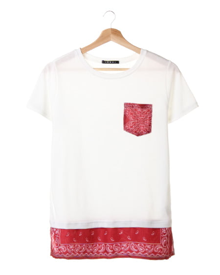 裾柄レイヤーチュニック／Tシャツ