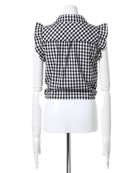 INGNI（イング） 袖フリル前結びギンガム／シャツ ｸﾛ/ｷﾞﾝｶﾞﾑ
