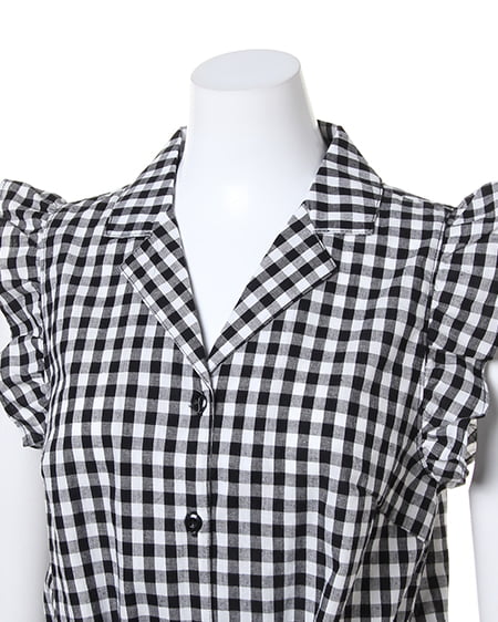 INGNI（イング） 袖フリル前結びギンガム／シャツ ｸﾛ/ｷﾞﾝｶﾞﾑ