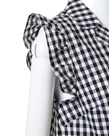 INGNI（イング） 袖フリル前結びギンガム／シャツ ｸﾛ/ｷﾞﾝｶﾞﾑ