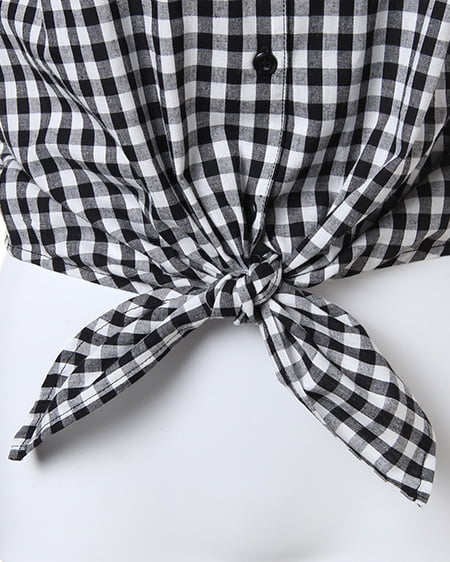 INGNI（イング） 袖フリル前結びギンガム／シャツ ｸﾛ/ｷﾞﾝｶﾞﾑ