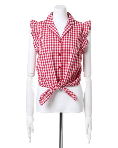 INGNI（イング） 袖フリル前結びギンガム／シャツ ｱｶ/ｷﾞﾝｶﾞﾑ