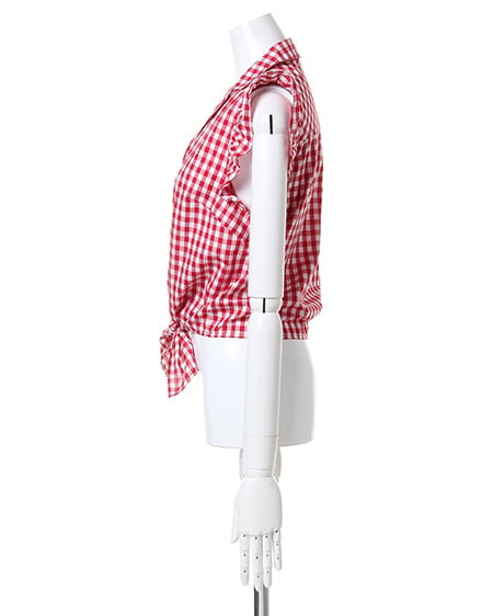 INGNI（イング） 袖フリル前結びギンガム／シャツ ｱｶ/ｷﾞﾝｶﾞﾑ