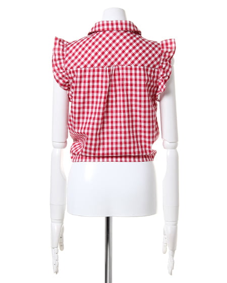 INGNI（イング） 袖フリル前結びギンガム／シャツ ｱｶ/ｷﾞﾝｶﾞﾑ