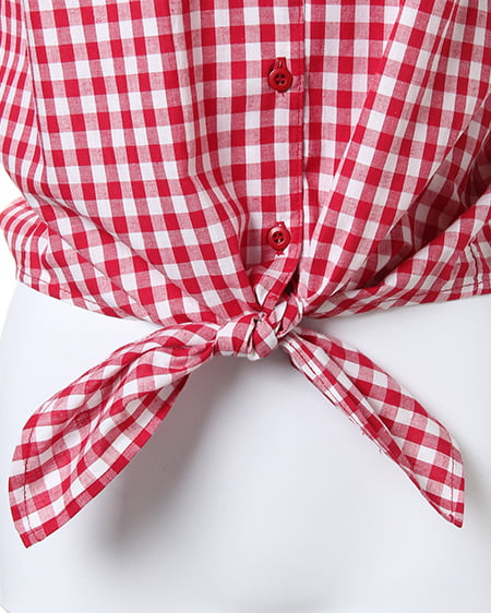 INGNI（イング） 袖フリル前結びギンガム／シャツ ｱｶ/ｷﾞﾝｶﾞﾑ
