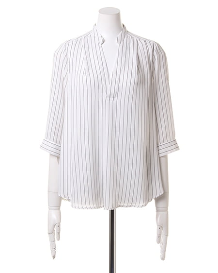 INGNI（イング） ノーカラーJZスキッパー／シャツ ｵﾌｸﾛ/ｽﾄﾗｲﾌﾟ