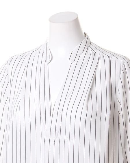 INGNI（イング） ノーカラーJZスキッパー／シャツ ｵﾌｸﾛ/ｽﾄﾗｲﾌﾟ