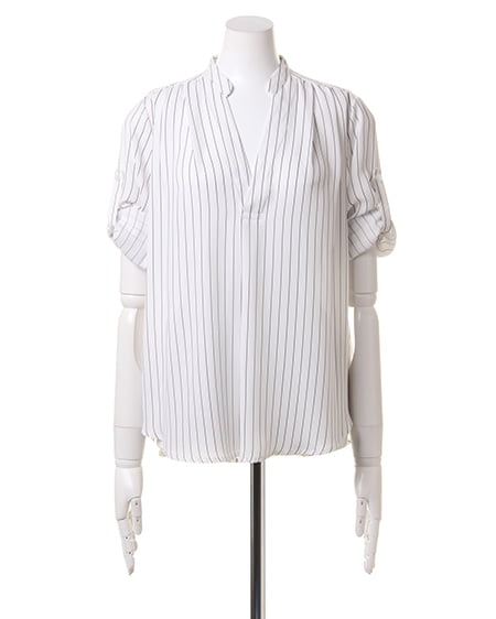 INGNI（イング） ノーカラーJZスキッパー／シャツ ｵﾌｸﾛ/ｽﾄﾗｲﾌﾟ