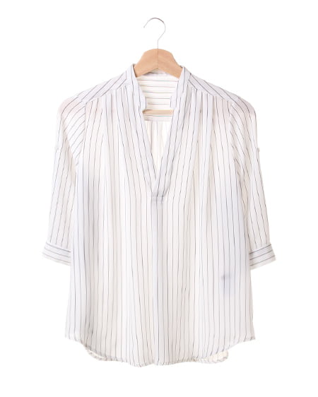 INGNI(イング) ノーカラーJZスキッパー／シャツ ｵﾌｸﾛ/ｽﾄﾗｲﾌﾟ