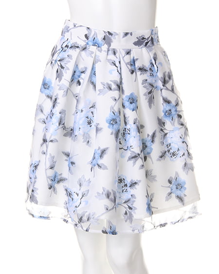 INGNI（イング） 花柄オーガンジータックフレア／スカート ｵﾌﾎﾜｲﾄ/ﾌﾞﾙｰ