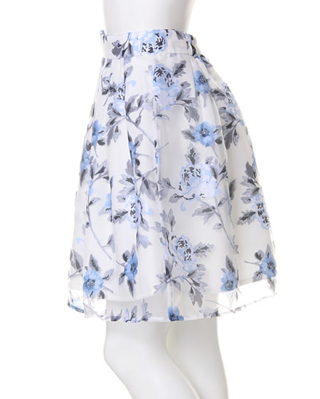 INGNI（イング） 花柄オーガンジータックフレア／スカート ｵﾌﾎﾜｲﾄ/ﾌﾞﾙｰ