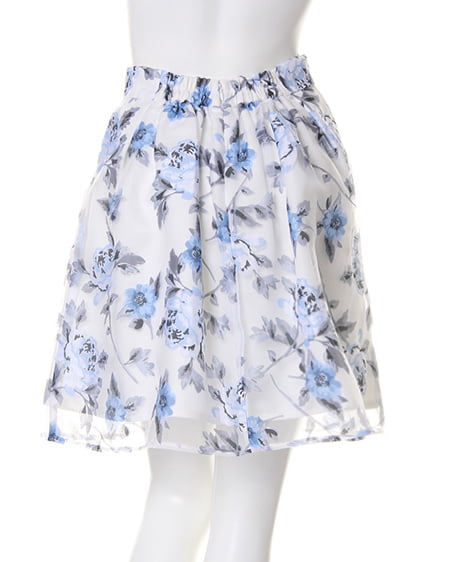 INGNI（イング） 花柄オーガンジータックフレア／スカート ｵﾌﾎﾜｲﾄ/ﾌﾞﾙｰ