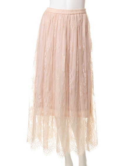 INGNI(イング) ヒゲレースマキシスカート ﾋﾟﾝｸﾍﾞｰｼﾞｭ