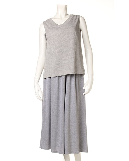 INGNI(イング) リブノースリTOPS+ガウチョ/SET グレー