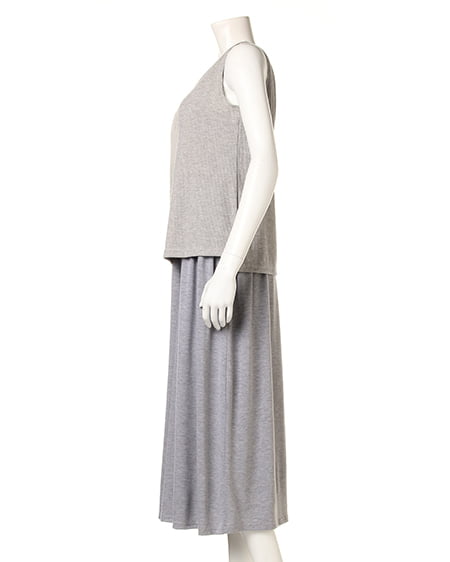 INGNI(イング) リブノースリTOPS+ガウチョ/SET グレー