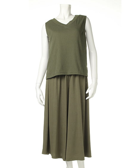 INGNI(イング) リブノースリTOPS＋ガウチョ／SET ｶｰｷ