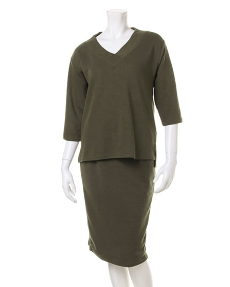 INGNI(イング) ミラノリブタイトスカート/SET UP7分袖 カーキ