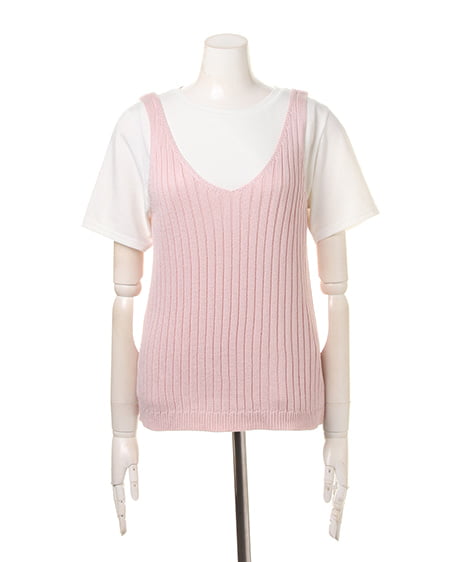 INGNI（イング） 畦ニットキャミTシャツ／SET ﾋﾟﾝｸ