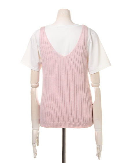 INGNI（イング） 畦ニットキャミTシャツ／SET ﾋﾟﾝｸ