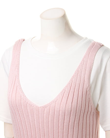 INGNI（イング） 畦ニットキャミTシャツ／SET ﾋﾟﾝｸ