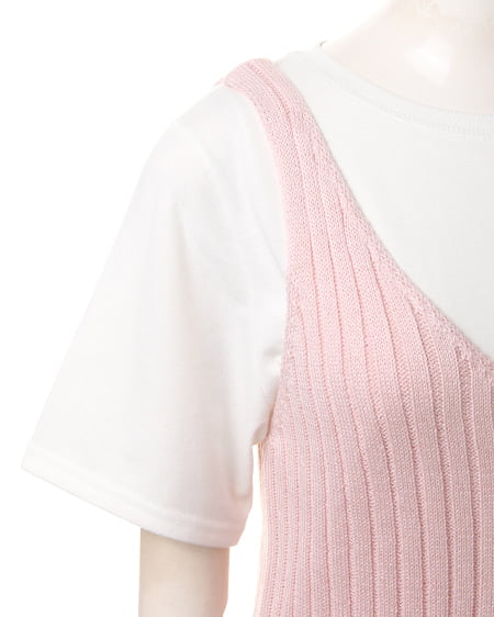 INGNI（イング） 畦ニットキャミTシャツ／SET ﾋﾟﾝｸ