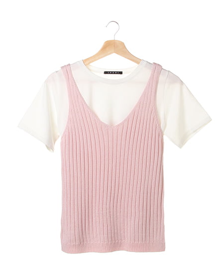 INGNI(イング) 畦ニットキャミTシャツ／SET ﾋﾟﾝｸ