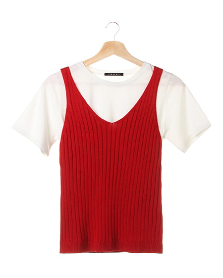 INGNI(イング) 畦ニットキャミTシャツ／SET ｱｶ
