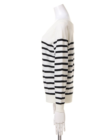 INGNI（イング） カシミヤタッチナヴァルボーダーVネック ｵﾌﾎﾜｲﾄ/ｸﾛ