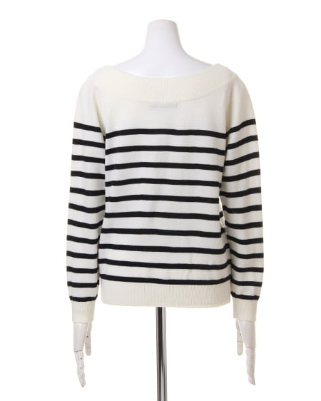 INGNI（イング） カシミヤタッチナヴァルボーダーVネック ｵﾌﾎﾜｲﾄ/ｸﾛ