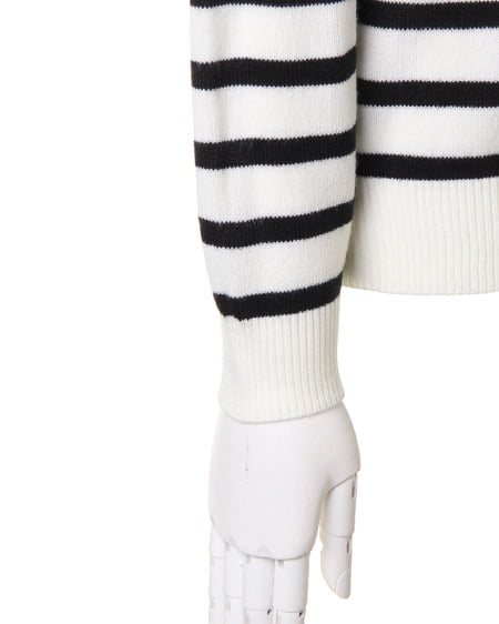 INGNI（イング） カシミヤタッチナヴァルボーダーVネック ｵﾌﾎﾜｲﾄ/ｸﾛ