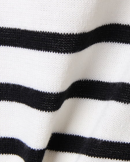 INGNI（イング） カシミヤタッチナヴァルボーダーVネック ｵﾌﾎﾜｲﾄ/ｸﾛ