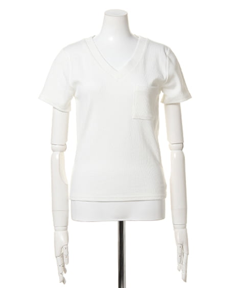 INGNI（イング） ポケット付VネックテレコTシャツ ｵﾌﾎﾜｲﾄ