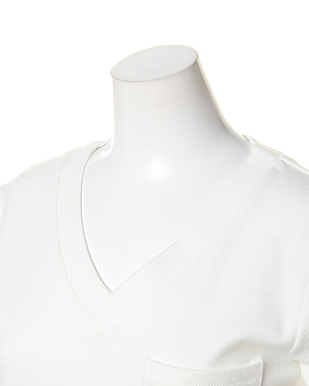 INGNI（イング） ポケット付VネックテレコTシャツ ｵﾌﾎﾜｲﾄ