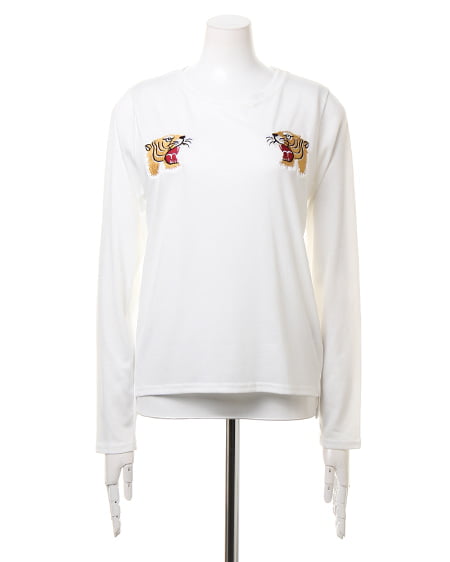 INGNI(イング) スカジャン風刺繍ロングTシャツ オフホワイト