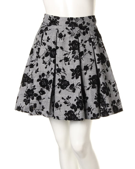 INGNI（イング） グレンチェック花柄フロッキー／スカート ﾊﾅ