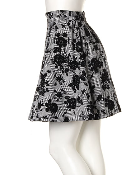 INGNI（イング） グレンチェック花柄フロッキー／スカート ﾊﾅ