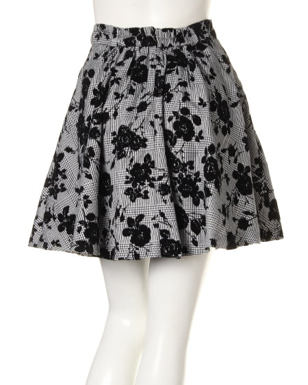 INGNI（イング） グレンチェック花柄フロッキー／スカート ﾊﾅ