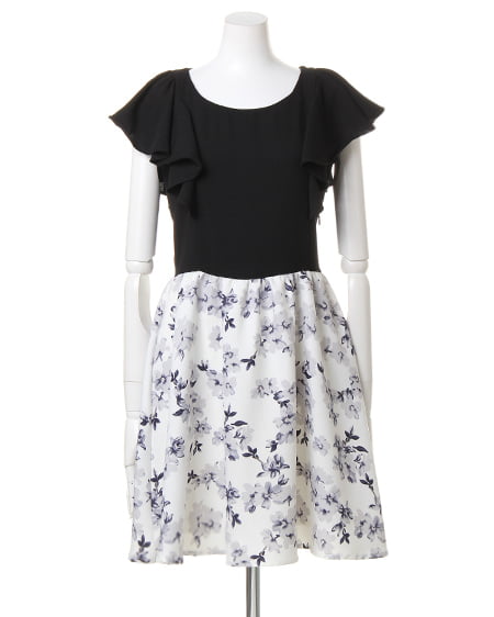 INGNI(イング) 花柄ドッキング/ワンピース クロ/オフホワイト