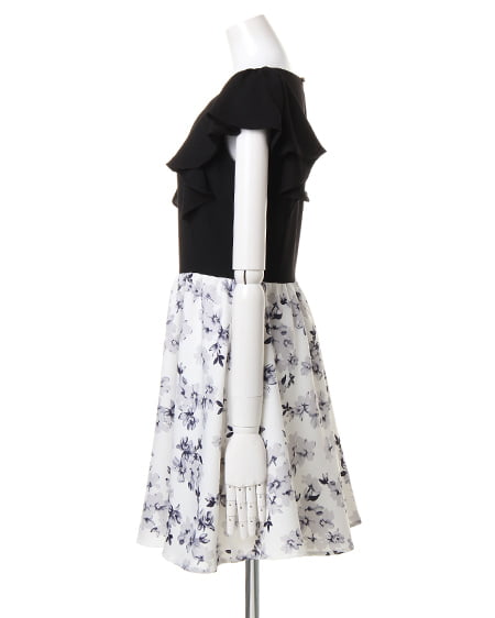 INGNI(イング) 花柄ドッキング/ワンピース クロ/オフホワイト