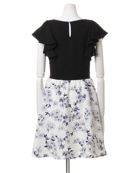 INGNI(イング) 花柄ドッキング/ワンピース クロ/オフホワイト