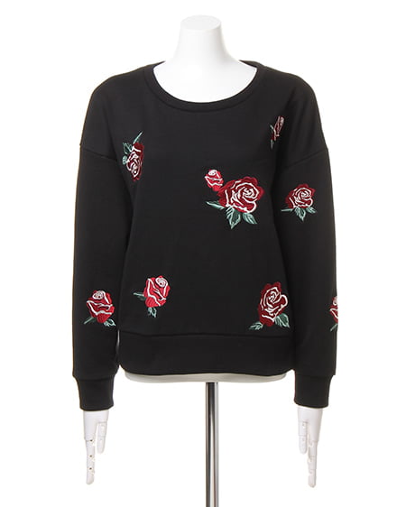 INGNI（イング） 花柄刺繍裏毛／TOPS／A ｸﾛ